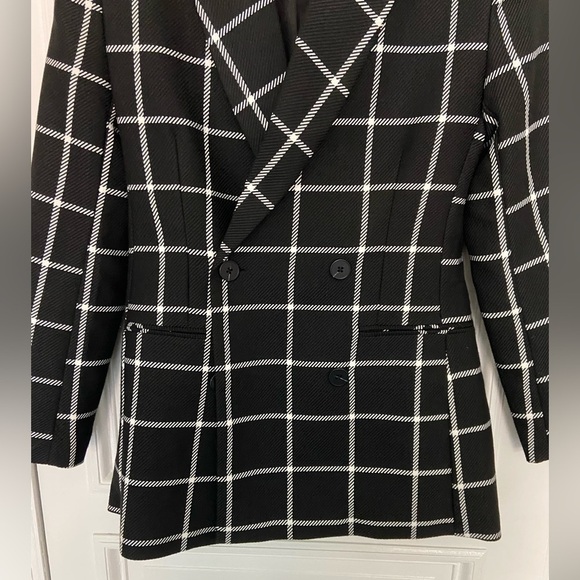 ASOS Black & White Checkered Double Breasted Classic Blazer w/ 2 Pockets Size 4 - Picture 3 of 13
